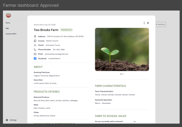 MSFN farmer dashboard, approved