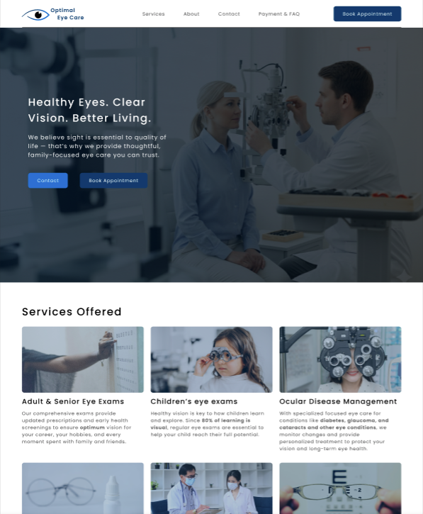 Optimal Eye Care website